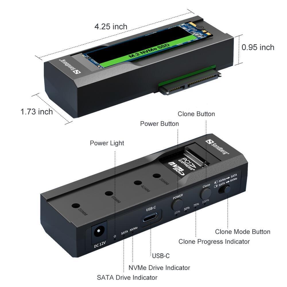 Док-станція Sandberg USB3.2 Type-C toSSD M2/NVMe SATA Cloner & Dock Sandberg (136-49)