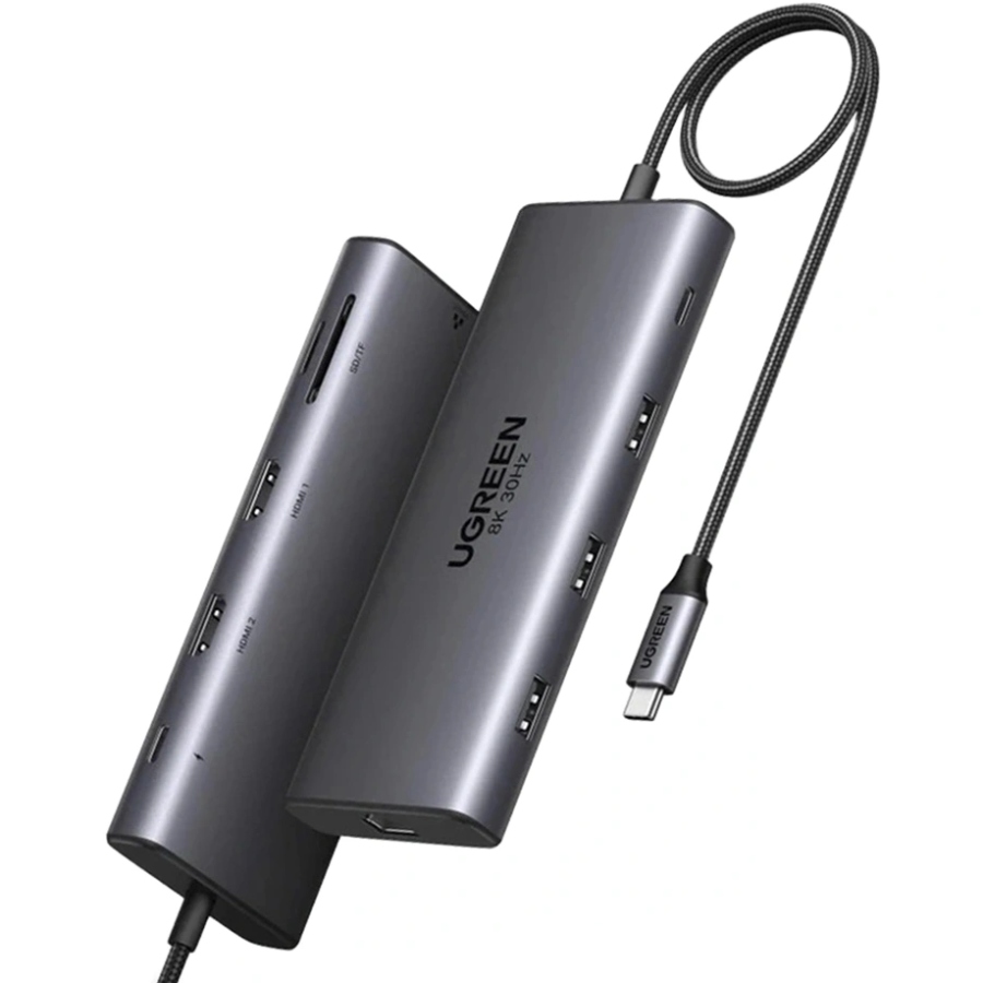 Док-станція USB3.2 Type-C --> HDMIx2,8K30Hz/4K60Hz/3xUSB-A/2xUSB-C 3.2/ RJ45/SD/TF/PD 100W CM639 (15534)