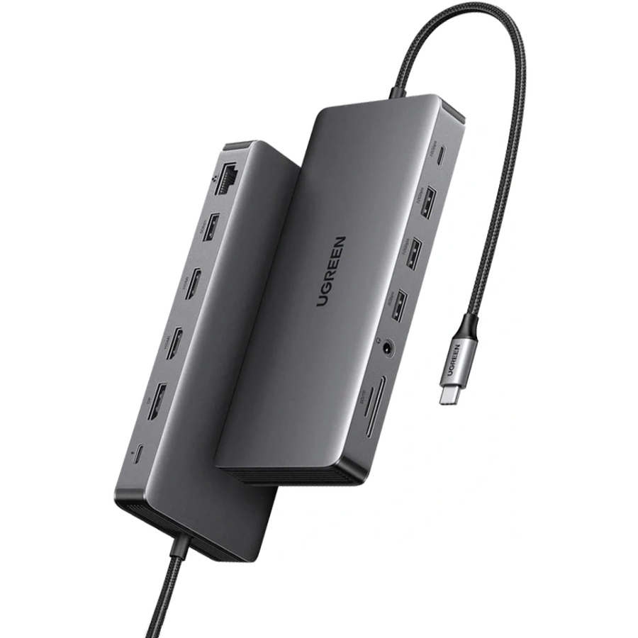 Док-станція USB3.2 Type-C --> HDMIx2,4K60Hz/4xUSB-A/2xUSB-C3.2/DP4K60Hz/RJ45/SD/TF/AUX PD 100W CM681 (15978)