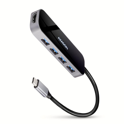 Концентратор AXAGON USB-C 6-in-1 to 4xUSB-A 5Gbps + 1xUSB-C PD100W + HDMI 4K30Hz 0.2m aluminum (HMC-
