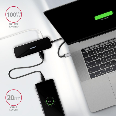 Концентратор AXAGON USB-C 6-in-1 to 4xUSB-A 5Gbps + 1xUSB-C PD100W + HDMI 4K30Hz 0.2m aluminum (HMC-