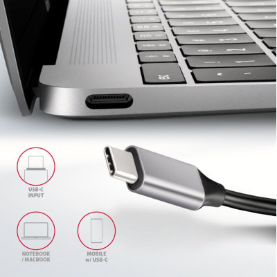 Концентратор AXAGON USB-C 6-in-1 to 4xUSB-A 5Gbps + 1xUSB-C PD100W + HDMI 4K30Hz 0.2m aluminum (HMC-