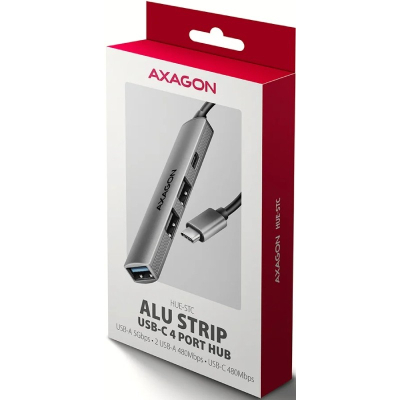 Концентратор AXAGON USB-C to 1xUSB-A 5Gbps + 2xUSB-A 480Mbps + 1xUSB-C 480Mbps 0.12m aluminum (HUE-S