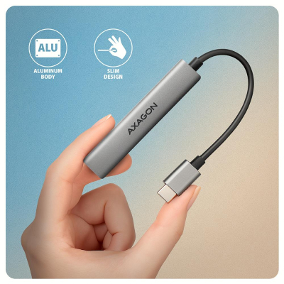 Концентратор AXAGON USB-C to 1xUSB-A 5Gbps + 2xUSB-A 480Mbps + 1xUSB-C 480Mbps 0.12m aluminum (HUE-S