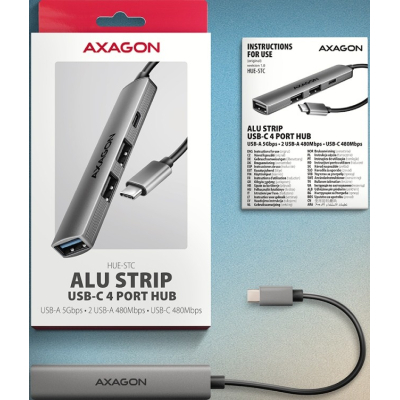 Концентратор AXAGON USB-C to 1xUSB-A 5Gbps + 2xUSB-A 480Mbps + 1xUSB-C 480Mbps 0.12m aluminum (HUE-S