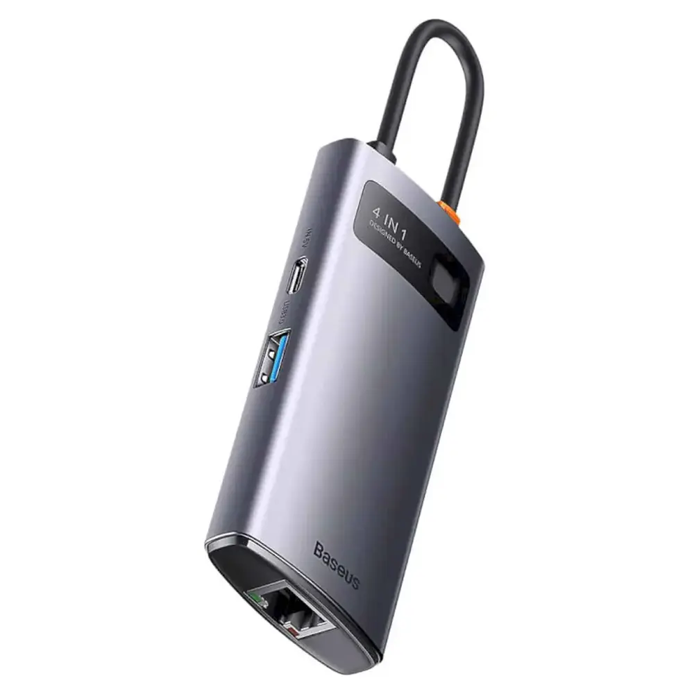 Адаптер Хаб Baseus Metal Gleam 4in1 USB-C (3xUSB-A+RJ45) Gray (WKWG070113) (1821037)