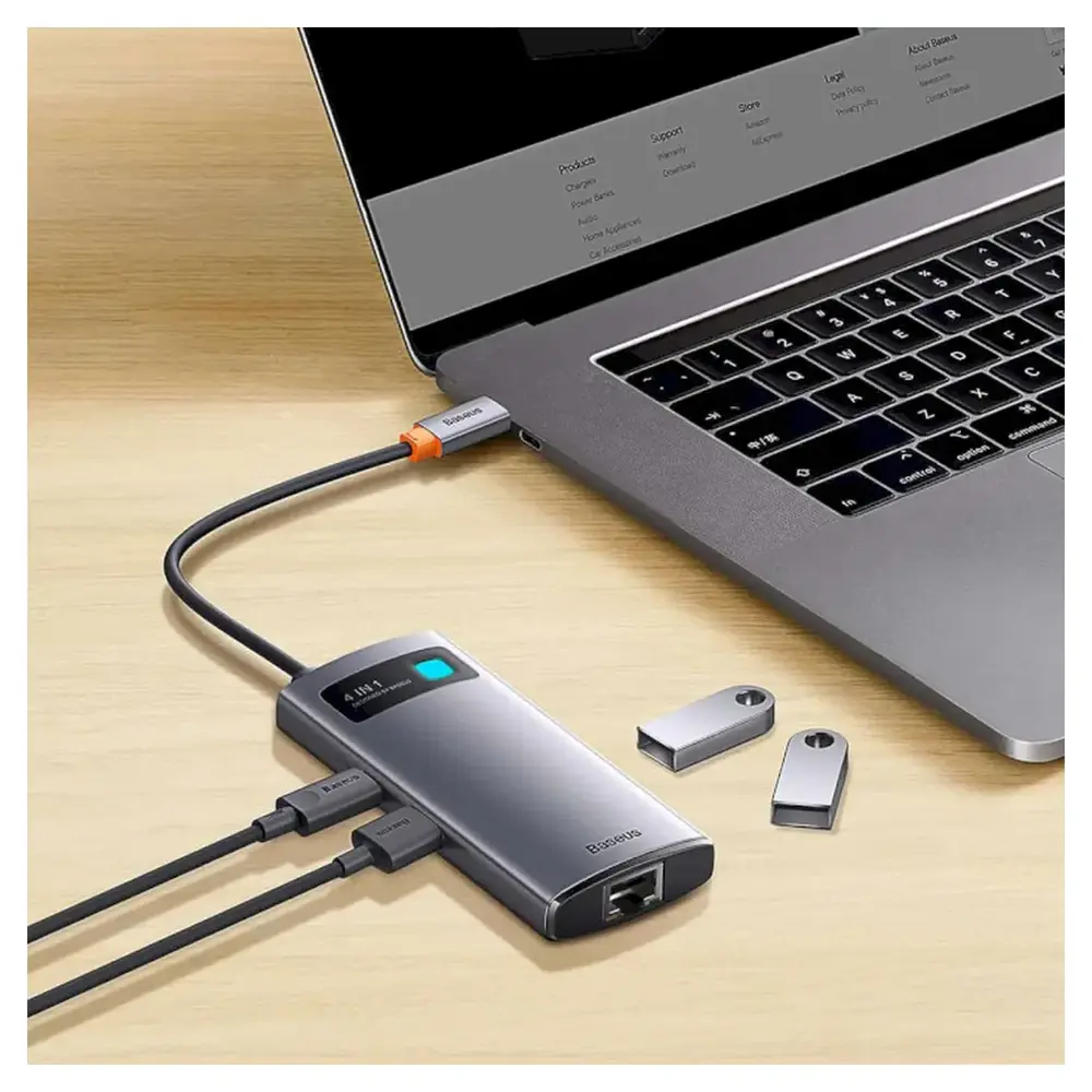 Адаптер Хаб Baseus Metal Gleam 4in1 USB-C (3xUSB-A+RJ45) Gray (WKWG070113) (1821037)