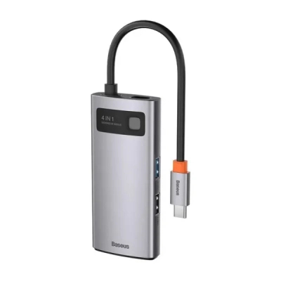Адаптер Хаб Baseus Metal Gleam 4in1 USB-C (3xUSB-A+RJ45) Gray (WKWG070113) (1821037)