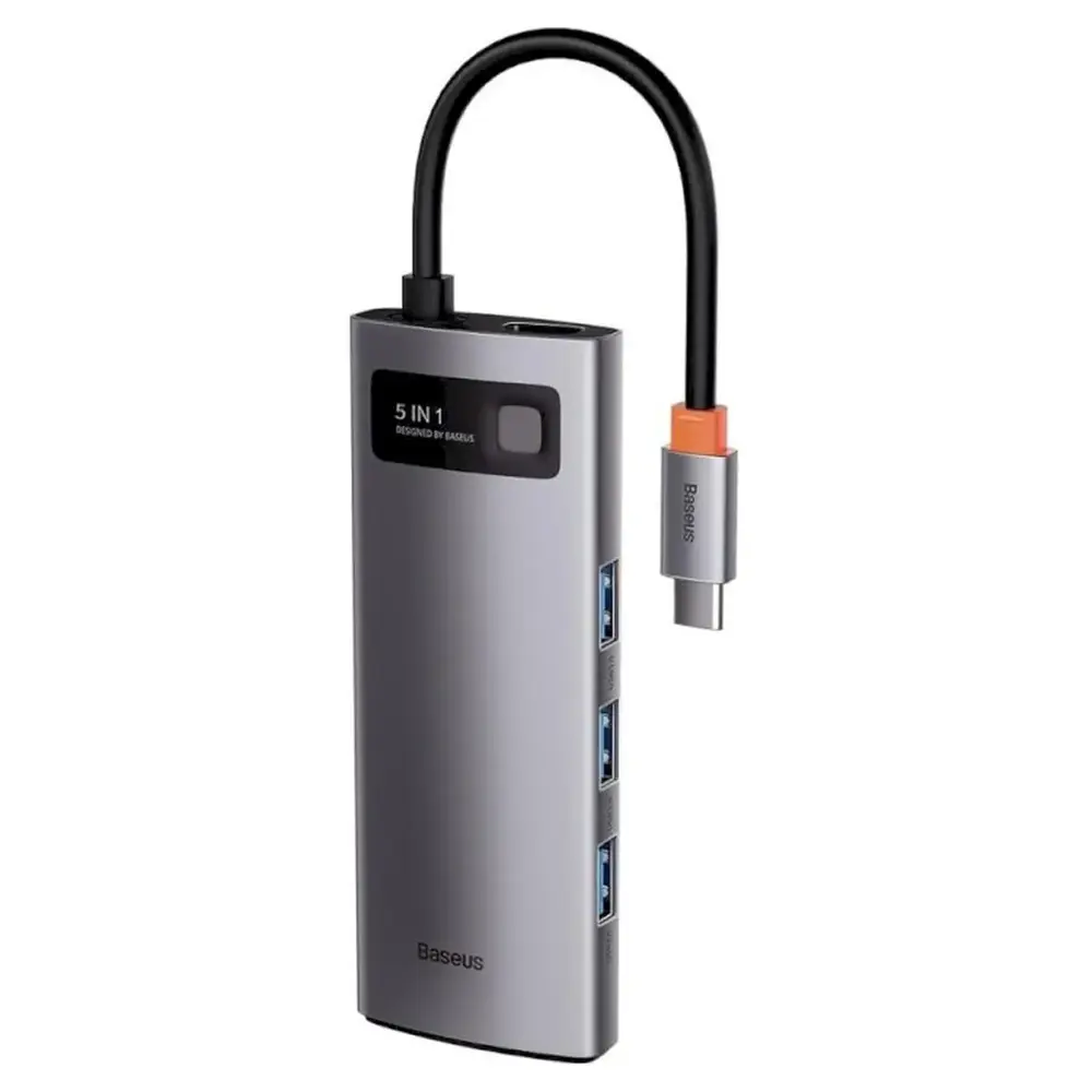 Адаптер Хаб Baseus Metal Gleam Series 5-in-1 Multifunctional Type-C HUB Docking Station Gray 30Hz Version（Type-C to HDMI*1+USB3.0*3+PD*1) (WKWG020013) (1821038)
