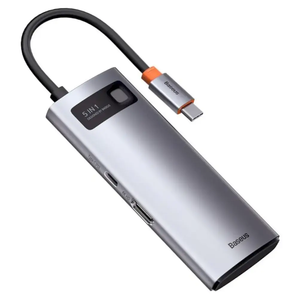 Адаптер Хаб Baseus Metal Gleam Series 5-in-1 Multifunctional Type-C HUB Docking Station Gray 30Hz Version（Type-C to HDMI*1+USB3.0*3+PD*1) (WKWG020013) (1821038)