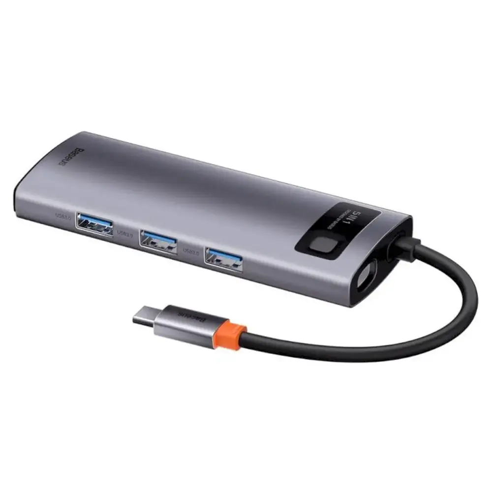 Адаптер Хаб Baseus Metal Gleam Series 5-in-1 Multifunctional Type-C HUB Docking Station Gray 30Hz Version（Type-C to HDMI*1+USB3.0*3+PD*1) (WKWG020013) (1821038)