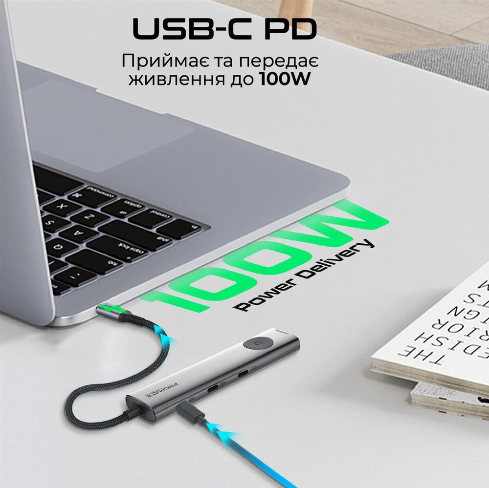 USB-хаб Promate ComandHub-Lite USB Type-C Grey USB-хаб Promate ComandHub-Lite USB Type-C Grey