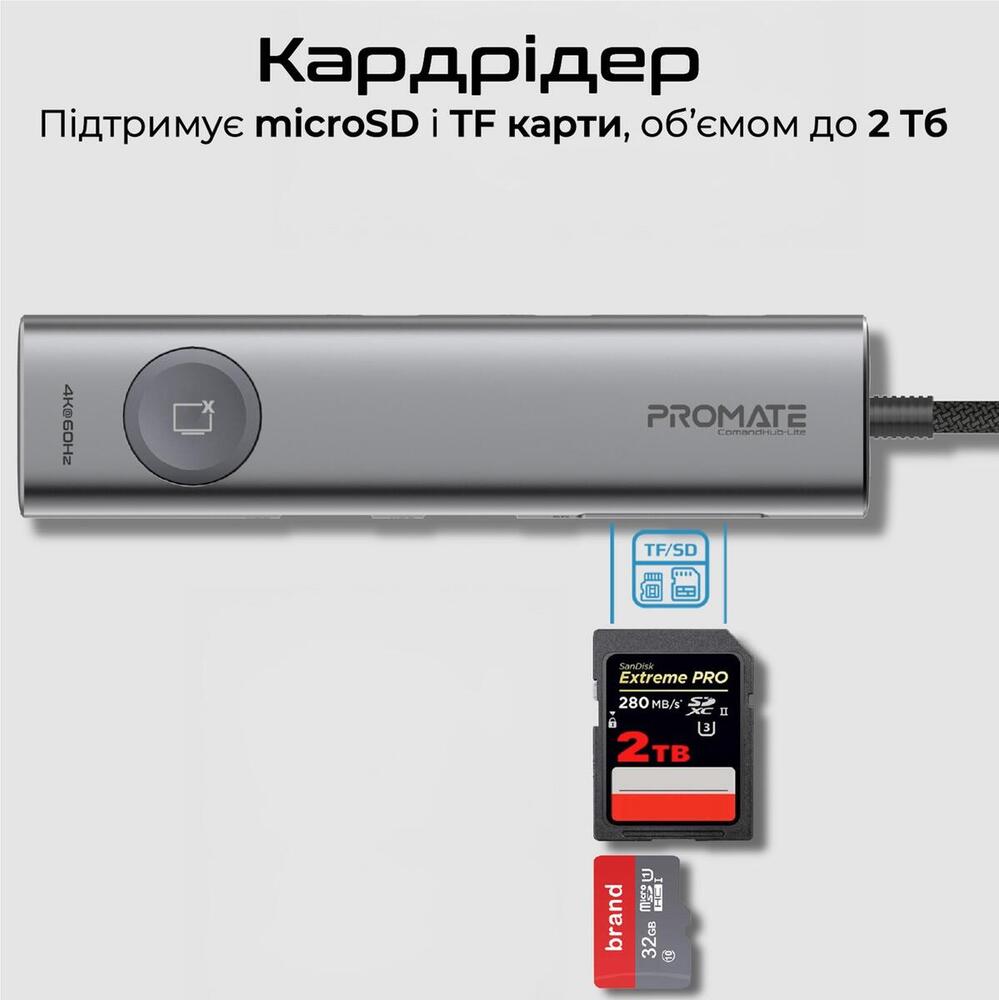 USB-хаб Promate ComandHub-Lite USB Type-C Grey USB-хаб Promate ComandHub-Lite USB Type-C Grey