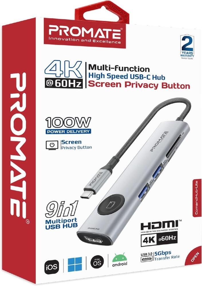USB-хаб Promate ComandHub-Lite USB Type-C Grey USB-хаб Promate ComandHub-Lite USB Type-C Grey
