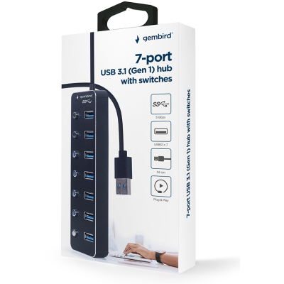 USB-хаб Gembird 7 ports Black (UHB-U3P7P-01) з вимикачами