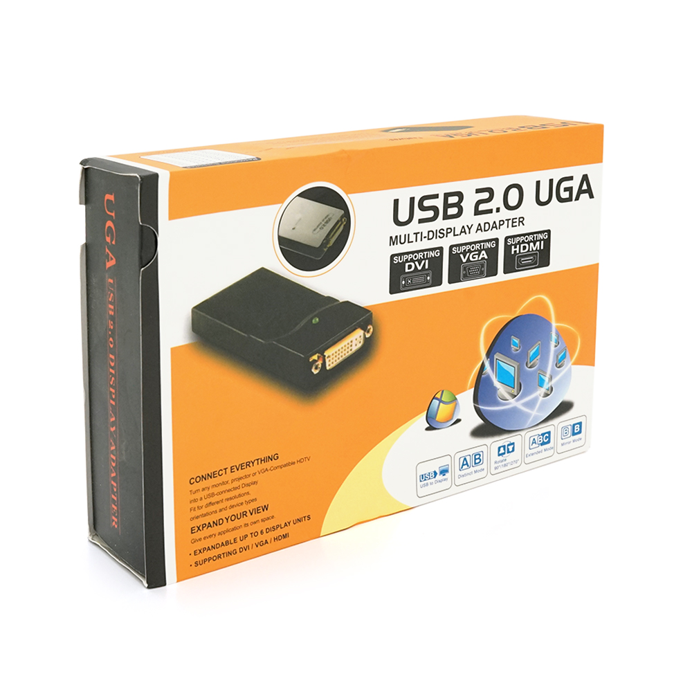 Конвертер USB 2.0 to HDMI / VGA / DVI, Black, Box (1585499)