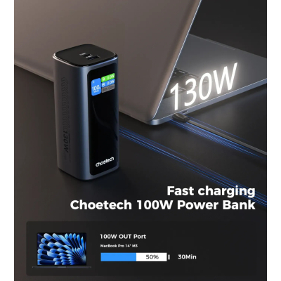 Батарея універсальна Choetech 20000mAh, PD/130W, QC, AFC , TFT, pass-through charging (B815C)
