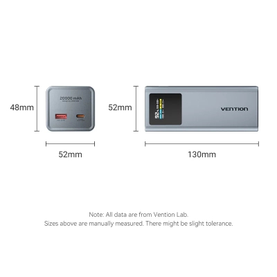 Батарея універсальна VENTION 20000mAh 100W PD/3.0, UFCS, QC/3.0, TFT Display, gray (FKCH0)