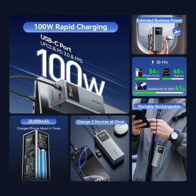 Батарея універсальна VENTION 20000mAh 100W PD/3.0, UFCS, QC/3.0, TFT Display, gray (FKCH0)