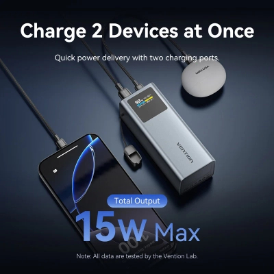 Батарея універсальна VENTION 20000mAh 100W PD/3.0, UFCS, QC/3.0, TFT Display, gray (FKCH0)