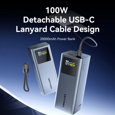 Батарея універсальна VENTION 20000mAh 100W PD/3.0, UFCS, QC/3.0, TFT Display, gray (FKCH0)