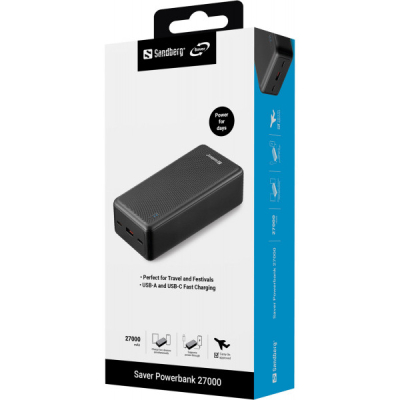Батарея універсальна Sandberg 27000mAh Saver PD/20W, QC/3.0/22,5W, power-through (320-43)