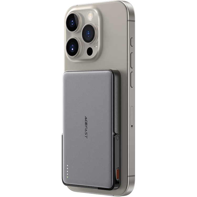 УМБ Acefast Magnetic Wireless 5000mAh 18W PD,QC3.0 USB-C In/Out,with holder, ультра тонкий M16 Black (6974316283997)