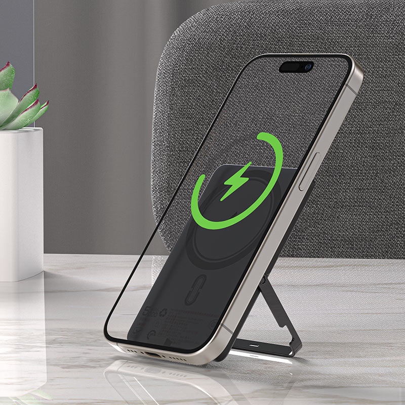 УМБ Acefast Magnetic Wireless 5000mAh 18W PD,QC3.0 USB-C In/Out,with holder, ультра тонкий M16 Black (6974316283997)