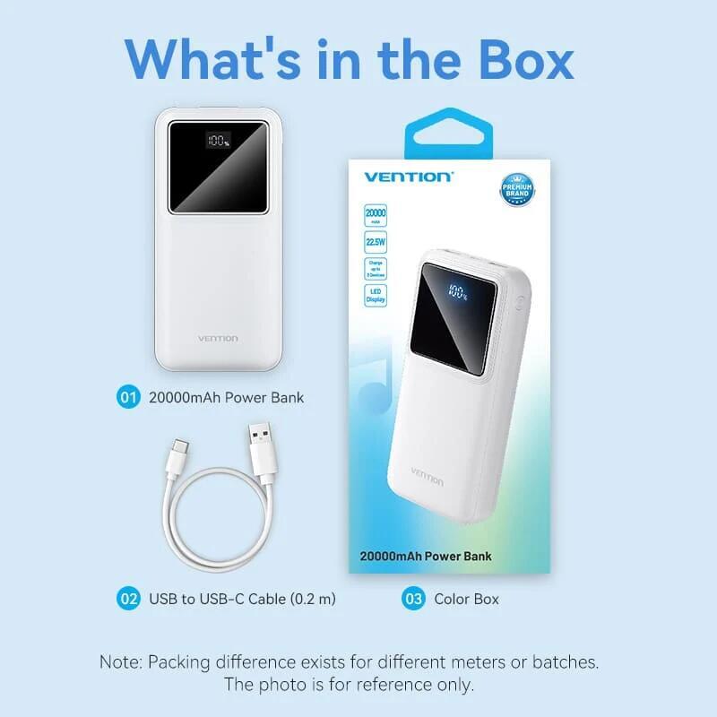УМБ Vention 20000mAh 22.5W 3A,PD,QC 3.0, Micro-USB,USB-C,2xUSB-A, LED Display White (FHLW0) (1805213)