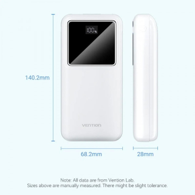УМБ Vention 20000mAh 22.5W 3A,PD,QC 3.0, Micro-USB,USB-C,2xUSB-A, LED Display White (FHLW0) (1805213)