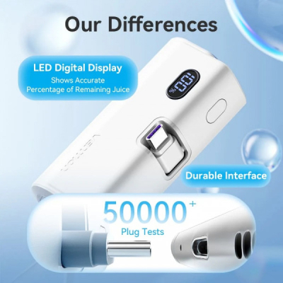 Батарея універсальна Vention 4800mAh 22,5W PD, USB-C In/Out, LED display, with built-in USB-C cable