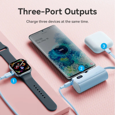 Батарея універсальна Vention 4800mAh 22,5W PD, USB-C In/Out, LED display, with built-in USB-C cable