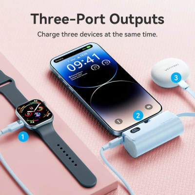 Батарея універсальна Vention 4800mAh 22,5W PD, USB-C In/Out, LED display, with built-in Lightning ca