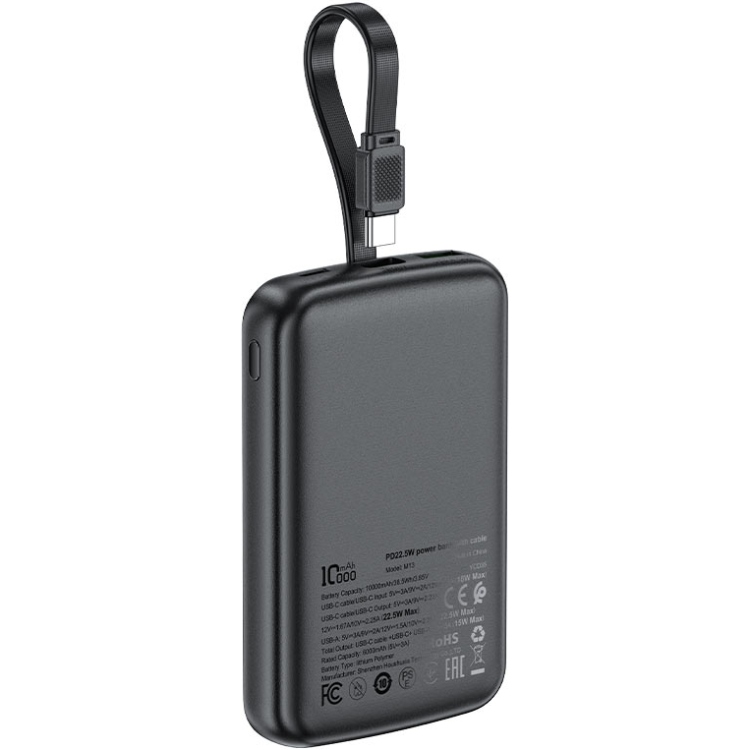 УМБ Acefast 10000mAh 22.5W PD,QC3.0 2xUSB-C,USB-A, with build Type-C cable, M13 Black (6974316283959)