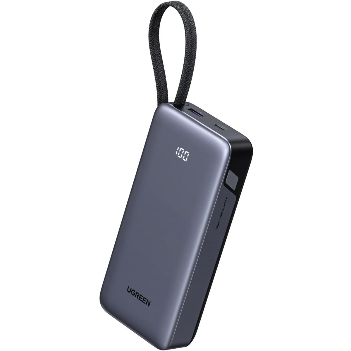 УМБ Ugreen 25000mAh 45W PD/QC, USB-A,USB-С IN/OUT, with built in USB-C cable (PB536) Gray (55988B)
