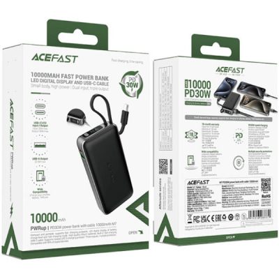 Батарея універсальна Acefast 10000mAh 30W PD, USB-C witch cable, USB-A, Li-Pol, M7 Black (6974316283