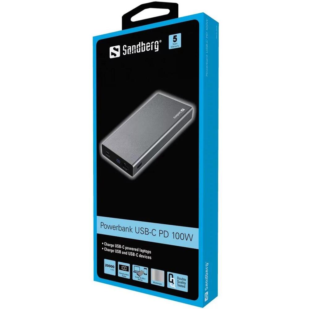 Батарея універсальна Sandberg 20000mAh, PD/88W+12W, USB-C, USB-A output: 5V/2.4A (12W max) (420-52)