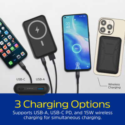 Батарея універсальна Energizer Magnetic Wireless 10000mAh 22.5W PD USB-A, USB-C In/Out, Black (QM100
