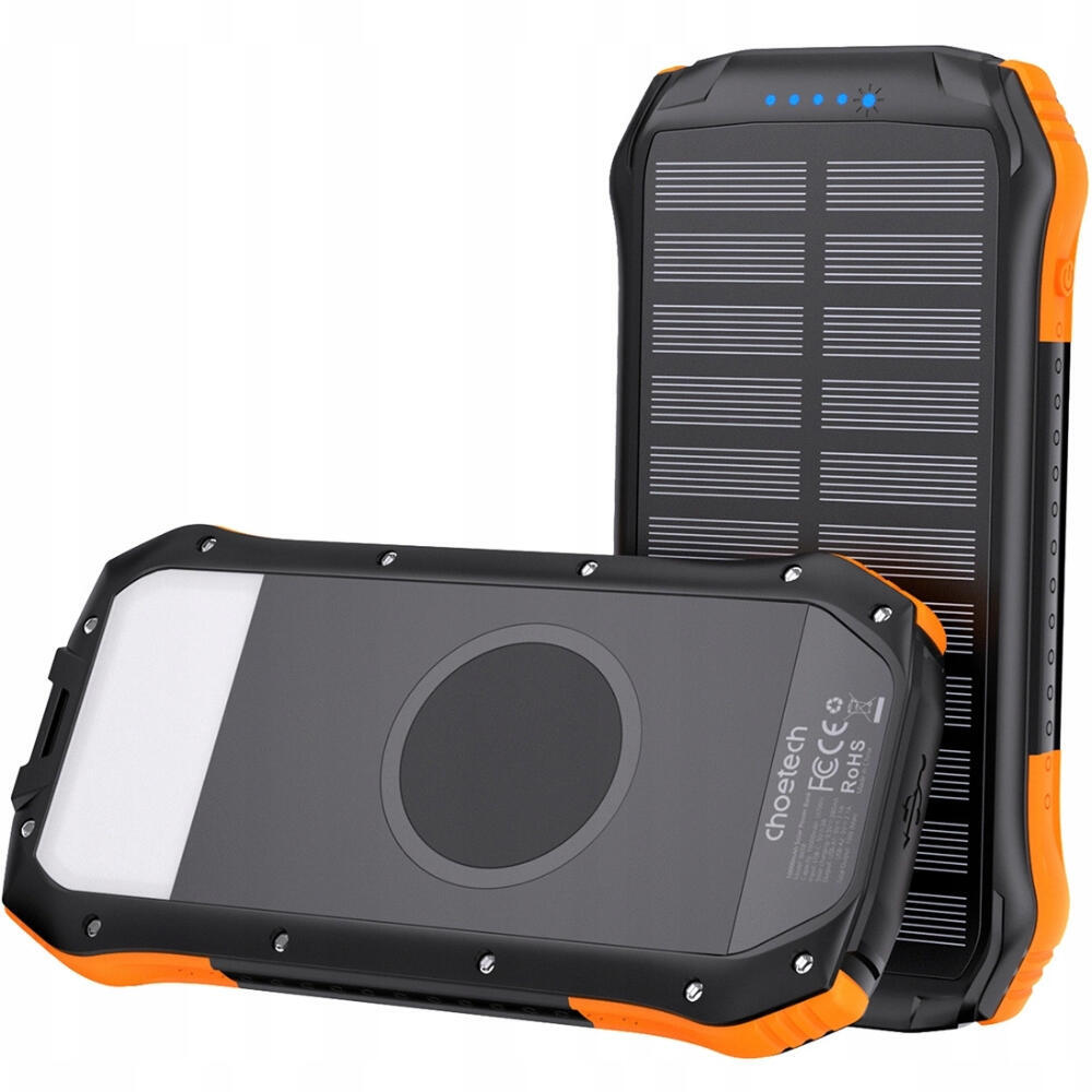Батарея універсальна Choetech 10000mAh 10W 2USB-A+USB-C,solar panel Black-Orange (B658-OR)