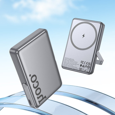 Батарея універсальна HOCO 10000mAh Sunlight PD/20W Magnetic with stand Metal Grey (Q36A / 714987)