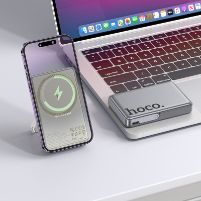 Батарея універсальна HOCO 10000mAh Sunlight PD/20W Magnetic with stand Metal Grey (Q36A / 714987)