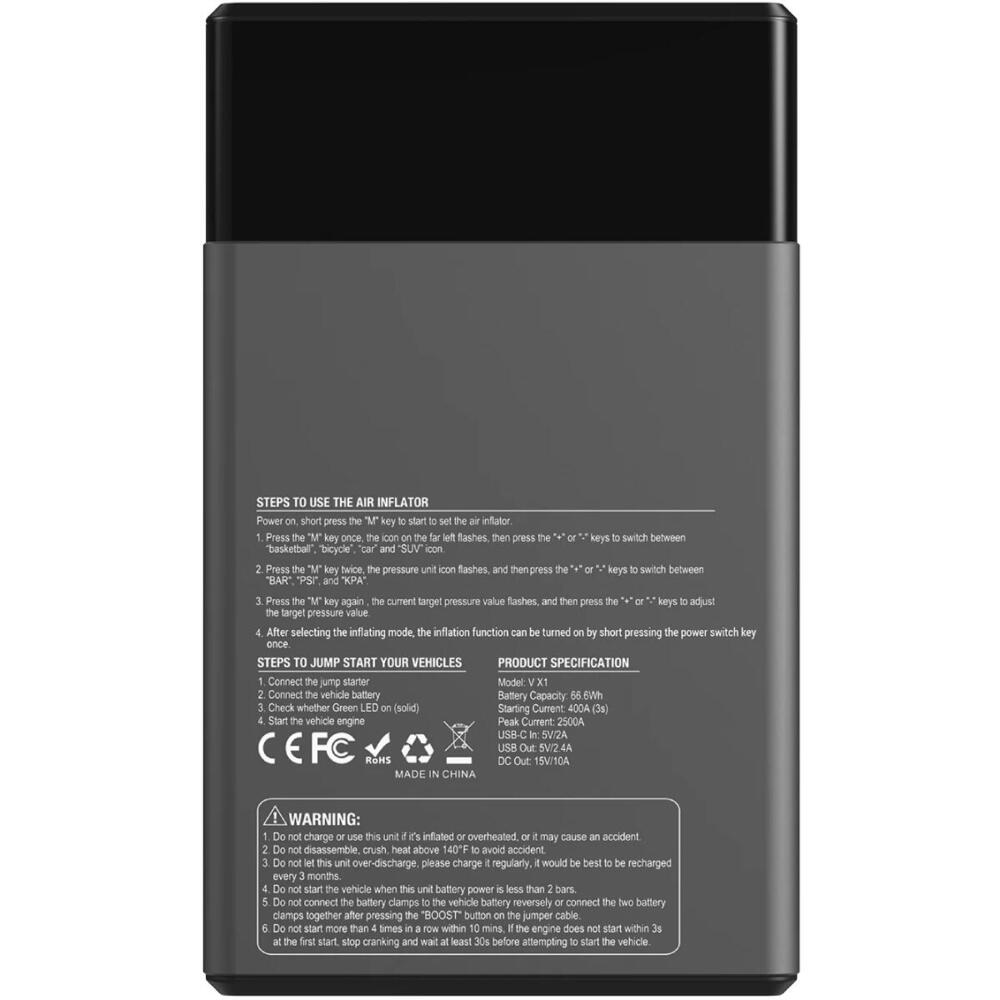 Автомобільний портативний Jump Starter X1 2500A з компресором 150PSI Vtoman (X1_VTOMAN) (1788851)