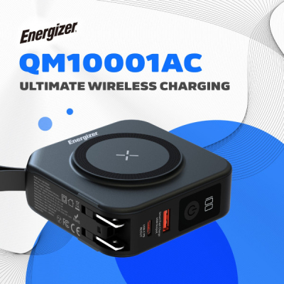 Батарея універсальна Energizer Magnetic Wireless 10000mAh 20W PD, AC зарядка, QI/15W, built-in USB-C