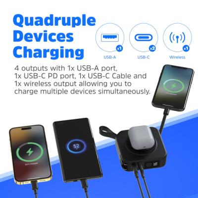 Батарея універсальна Energizer Magnetic Wireless 10000mAh 20W PD, AC зарядка, QI/15W, built-in USB-C