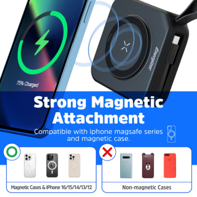 Батарея універсальна Energizer Magnetic Wireless 10000mAh 20W PD, AC зарядка, QI/15W, built-in USB-C