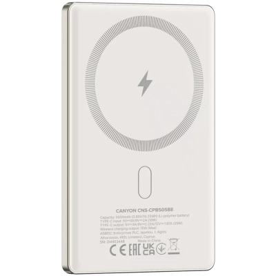 Батарея універсальна Canyon 5000mAh OnPower 505 slim Magsafe PD/20W Beige (CNS-CPB505BE)
