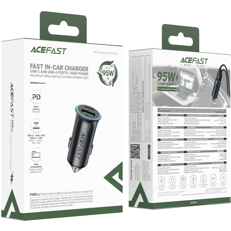 Автозарядка 2xUSB 95W (USB-C + USB-A) B16 Acefast (6974316284970)