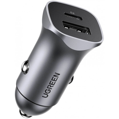 Зарядний пристрій Ugreen 1xUSB-C + 1xUSB 30W car adapter CD130 black (40858)