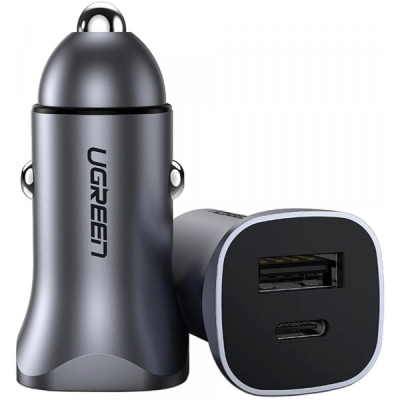 Зарядний пристрій Ugreen 1xUSB-C + 1xUSB 30W car adapter CD130 black (40858)