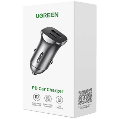 Зарядний пристрій Ugreen 1xUSB-C + 1xUSB 30W car adapter CD130 black (40858)